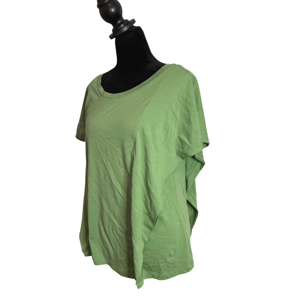 LOGO Lori Goldstein Ruffle Flutter Sleeve Green Tee Size S Casual Cotton Blend